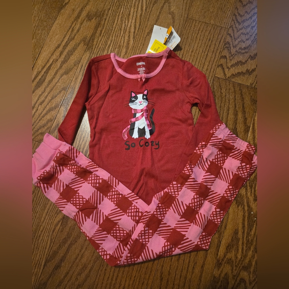 Gymboree Red and Pink Cat Pajama Set